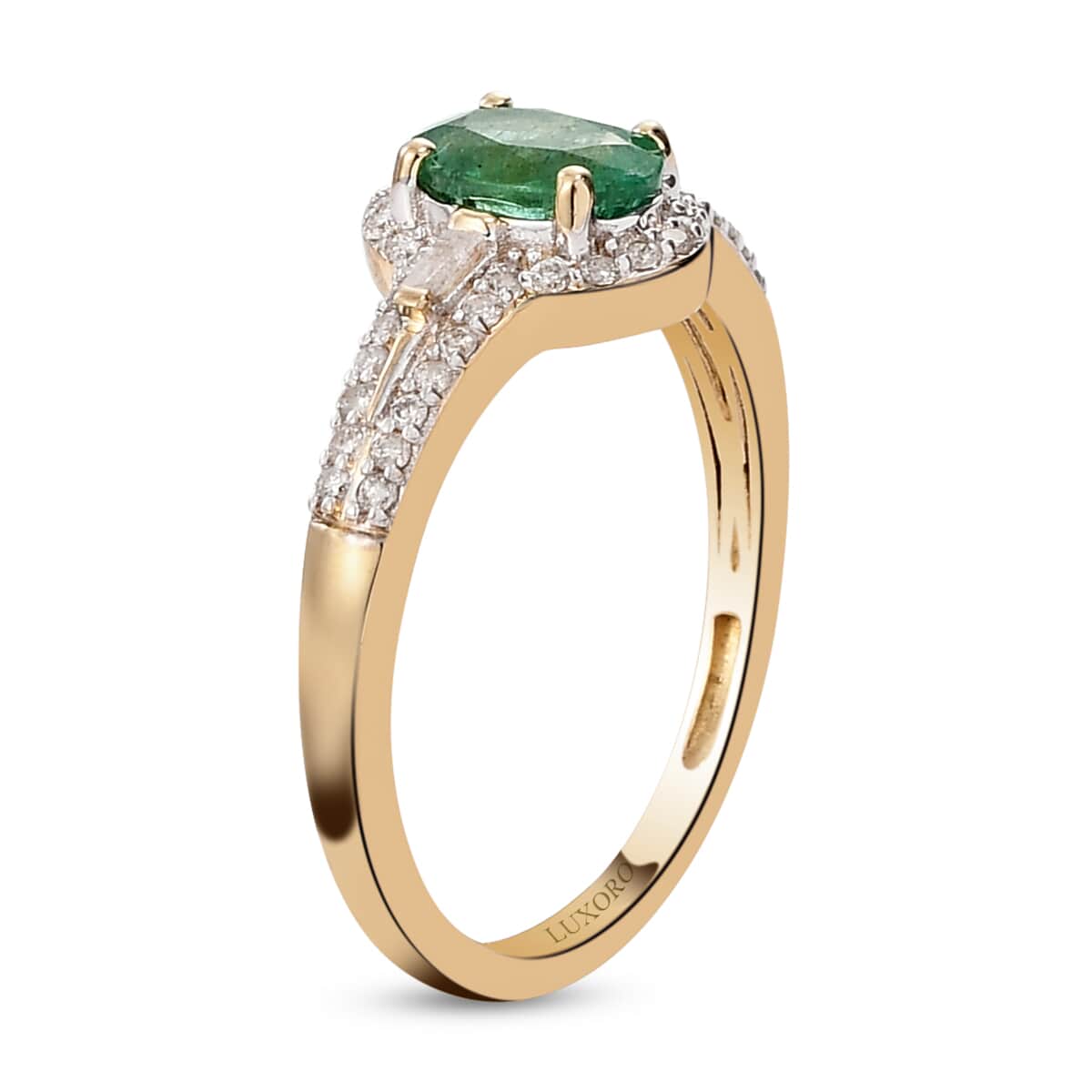 Luxoro 10K Yellow Gold AAA Kagem Zambian Emerald and Diamond Ring (Size 10.0) 2.15 Grams 1.00 ctw image number 3