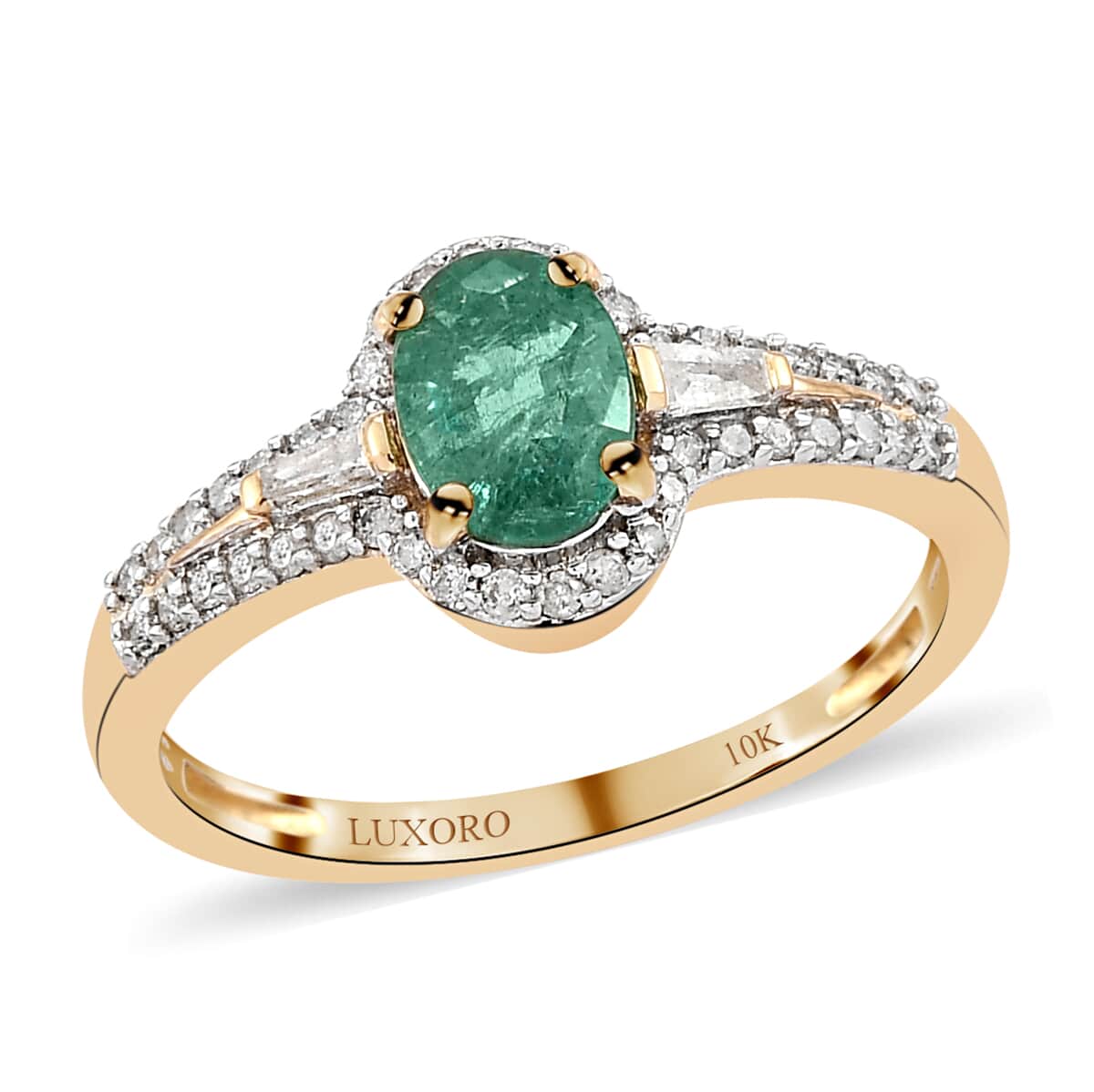 Luxoro 10K Yellow Gold AAA Kagem Zambian Emerald and Diamond Ring (Size 8.0) 1.00 ctw image number 0