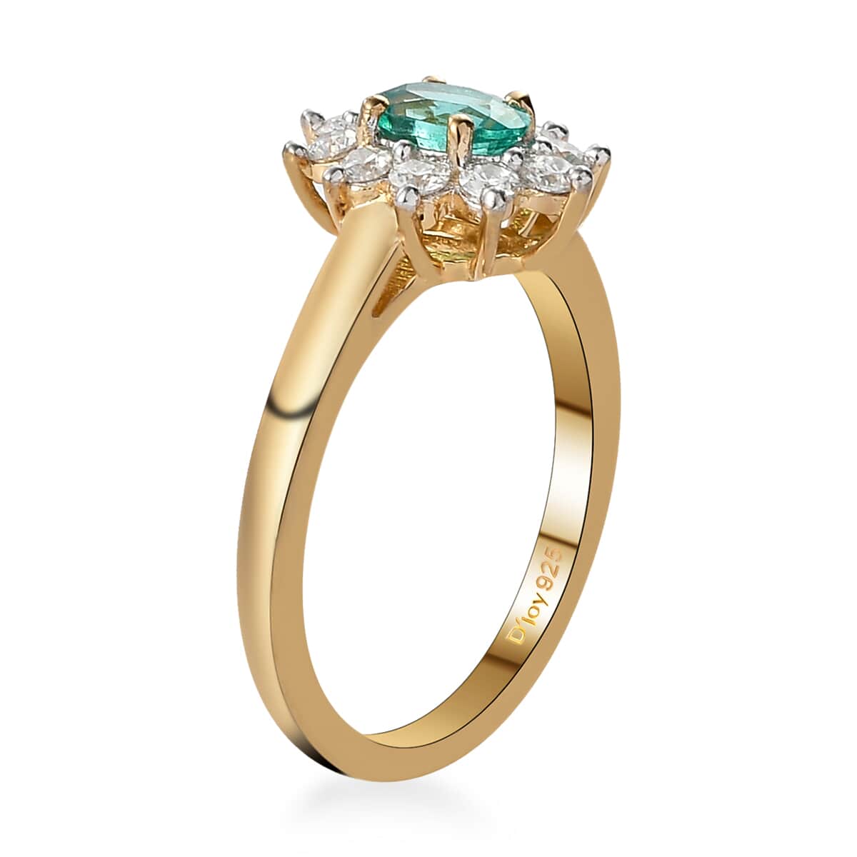 AAA Kagem Zambian Emerald and Moissanite Sunburst Ring in Vermeil Yellow Gold Over Sterling Silver (Size 6.0) 0.85 ctw image number 3