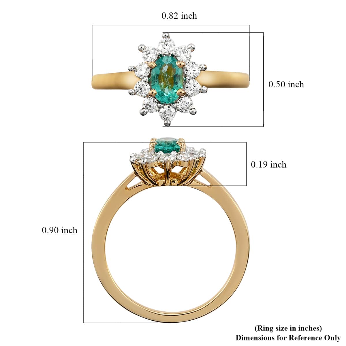 AAA Kagem Zambian Emerald and Moissanite Sunburst Ring in Vermeil Yellow Gold Over Sterling Silver (Size 6.0) 0.85 ctw image number 5