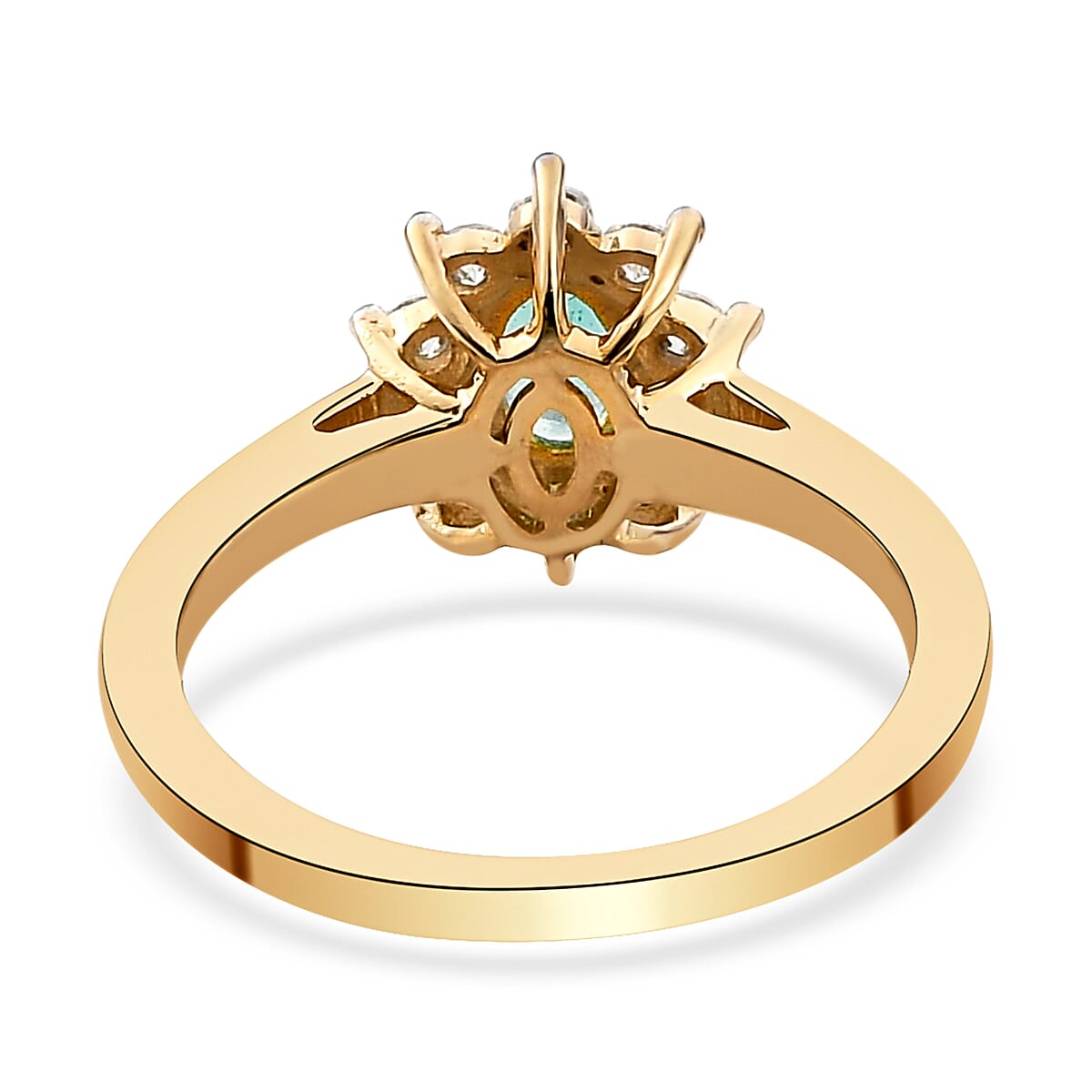 AAA Kagem Zambian Emerald and Moissanite Sunburst Ring in Vermeil Yellow Gold Over Sterling Silver (Size 8.0) 0.85 ctw