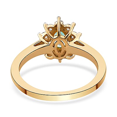 AAA Kagem Zambian Emerald and Moissanite Sunburst Ring in Vermeil Yellow Gold Over Sterling Silver (Size 8.0) 0.85 ctw