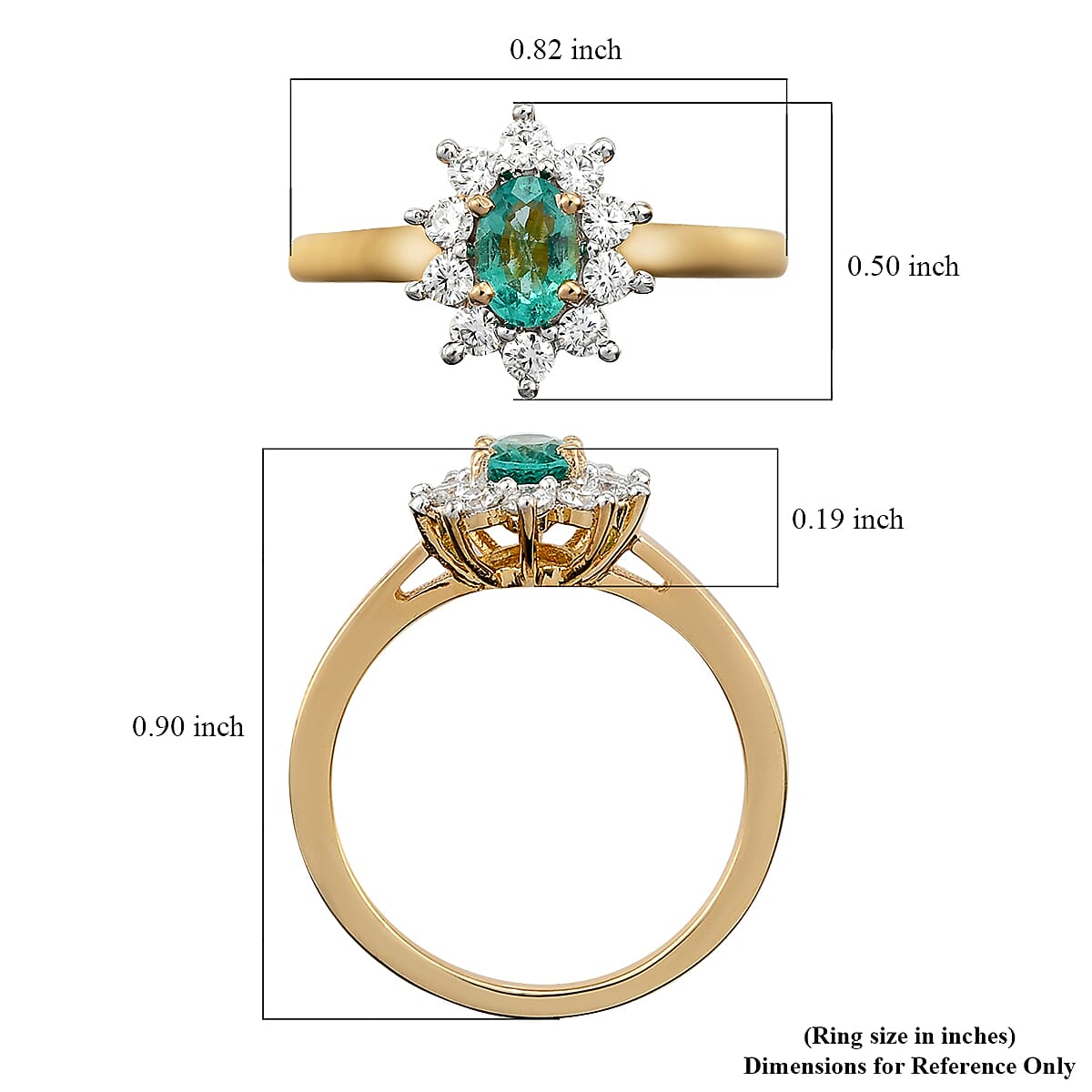 AAA Kagem Zambian Emerald and Moissanite Sunburst Ring in Vermeil Yellow Gold Over Sterling Silver (Size 8.0) 0.85 ctw