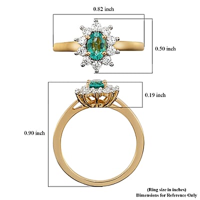 AAA Kagem Zambian Emerald and Moissanite Sunburst Ring in Vermeil Yellow Gold Over Sterling Silver (Size 8.0) 0.85 ctw