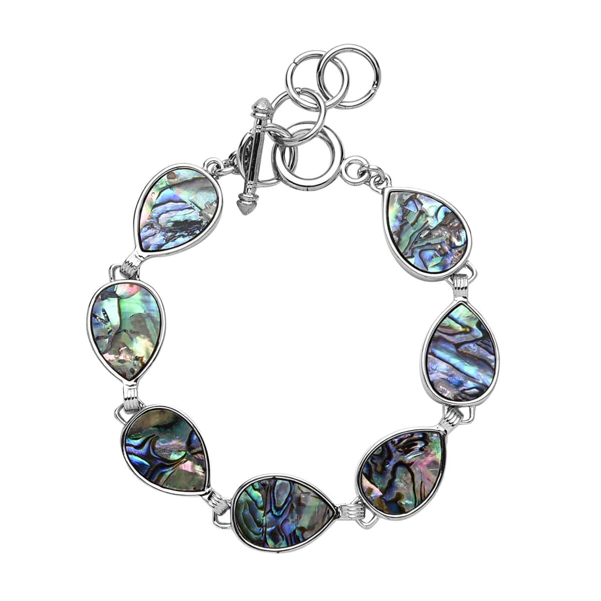 Abalone Shell Pear Shaped Link Bracelet in Silvertone (8-10In) image number 0