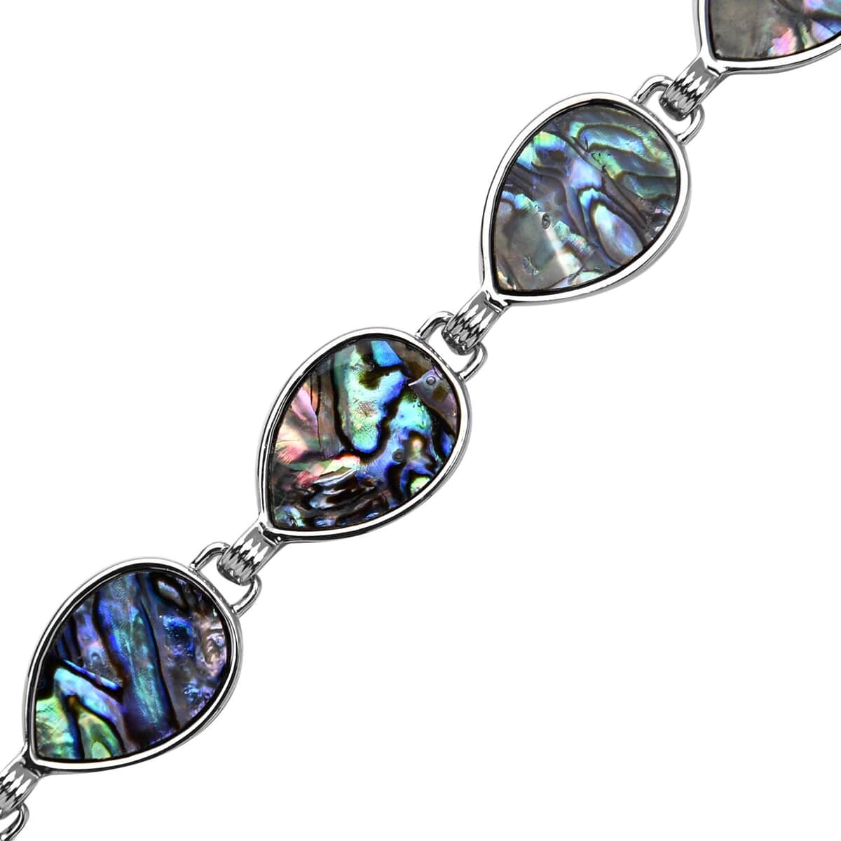 Abalone Shell Pear Shaped Link Bracelet in Silvertone (8-10In) image number 3