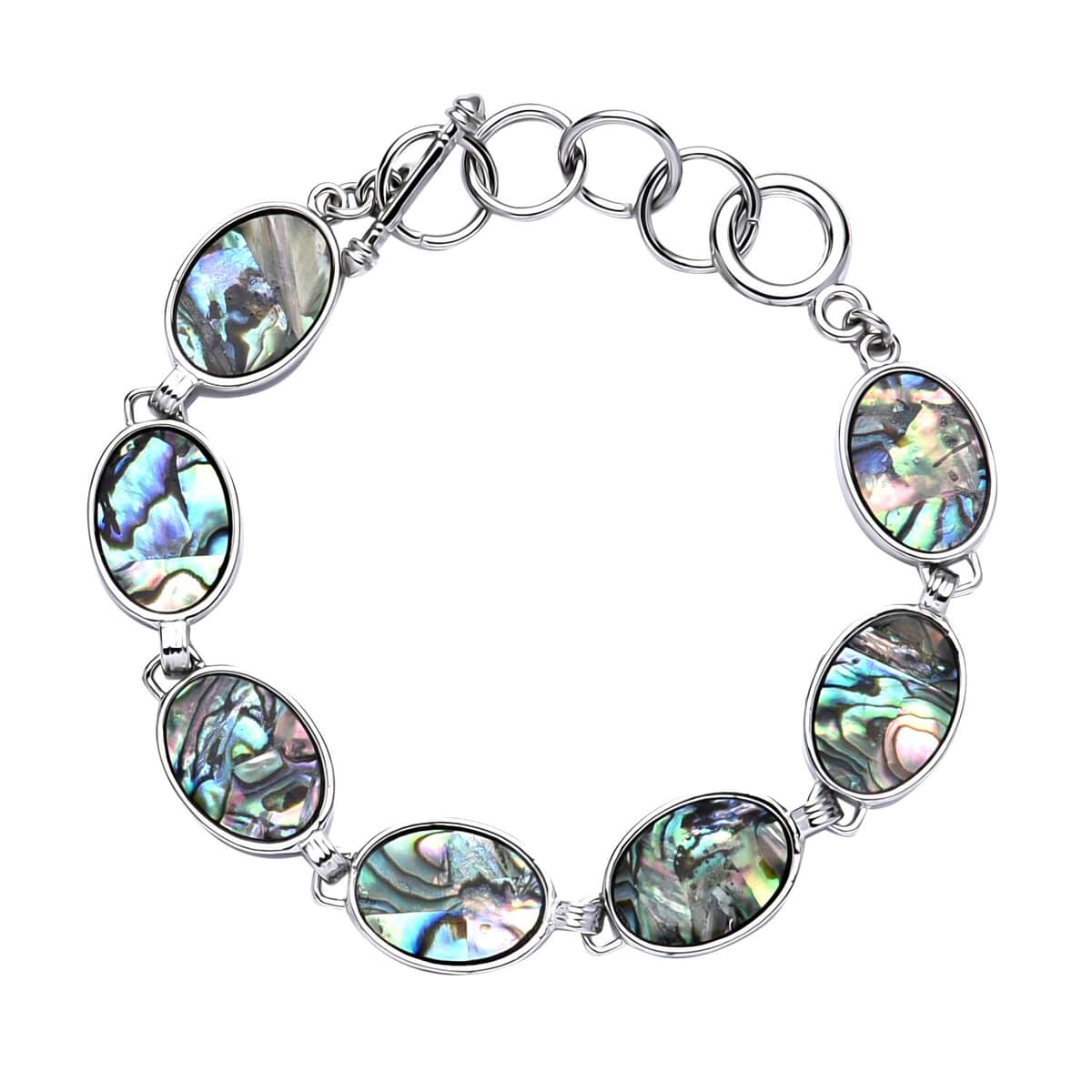 Abalone Shell Oval Shaped Link Bracelet in Silvertone (8-10In) image number 0
