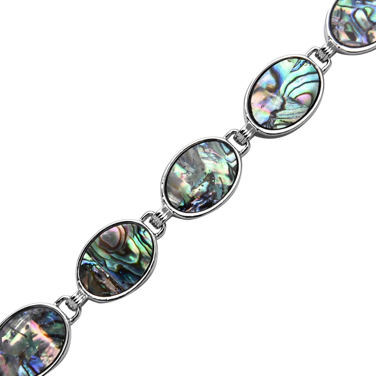 Abalone Shell Oval Shaped Link Bracelet in Silvertone (8-10In) image number 3