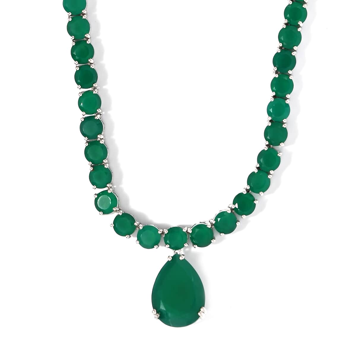 Verde Onyx Tennis Necklace 18 Inches in Platinum Over Sterling Silver 20.30 Grams 49.75 ctw image number 0