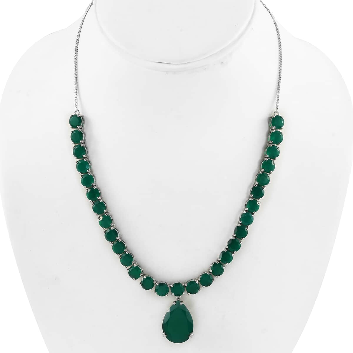 Verde Onyx Tennis Necklace 18 Inches in Platinum Over Sterling Silver 20.30 Grams 49.75 ctw image number 2