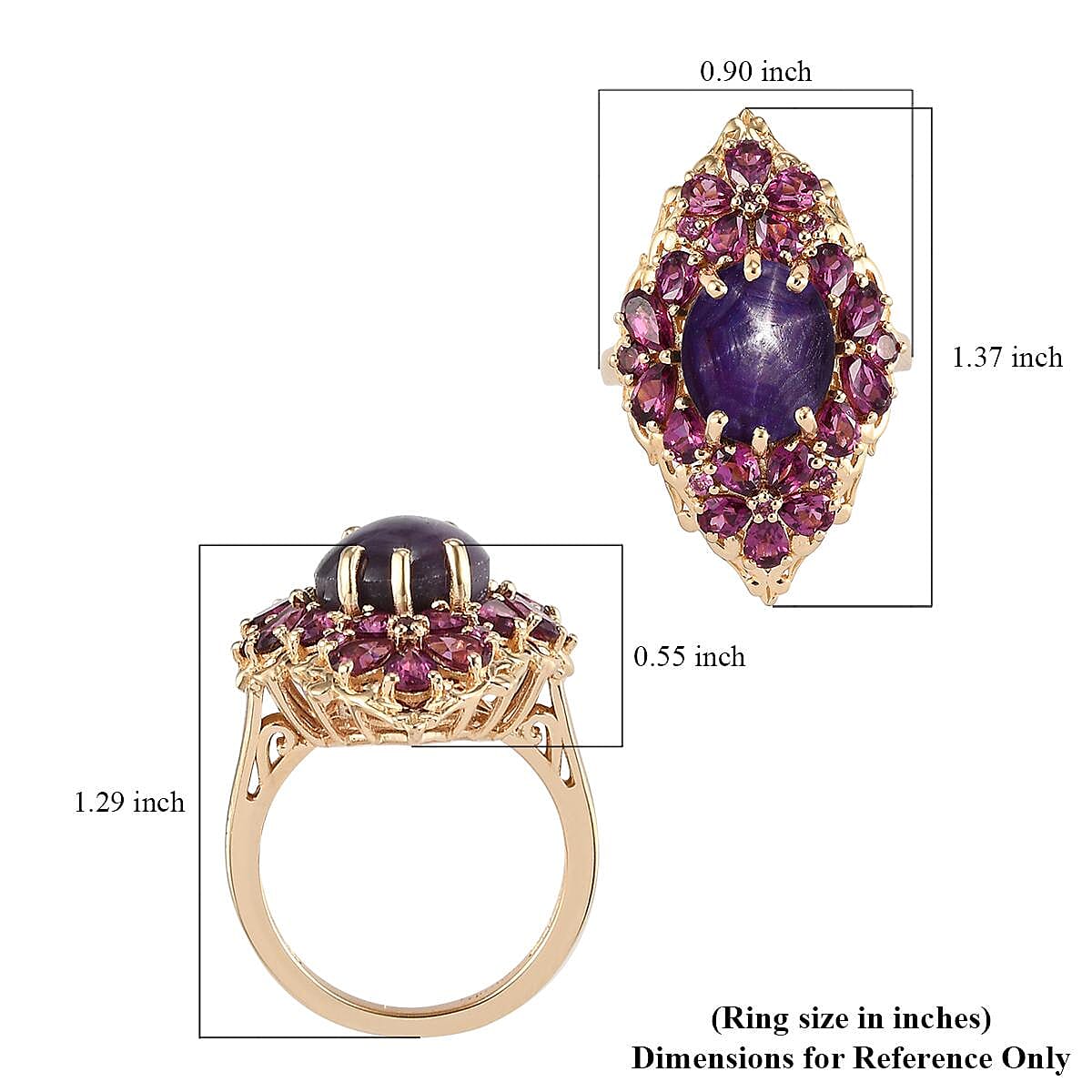 Indian Star Ruby and Orissa Rhodolite Garnet Elongated Ring in Vermeil Yellow Gold Over Sterling Silver (Size 6.0) 12.90 ctw image number 5