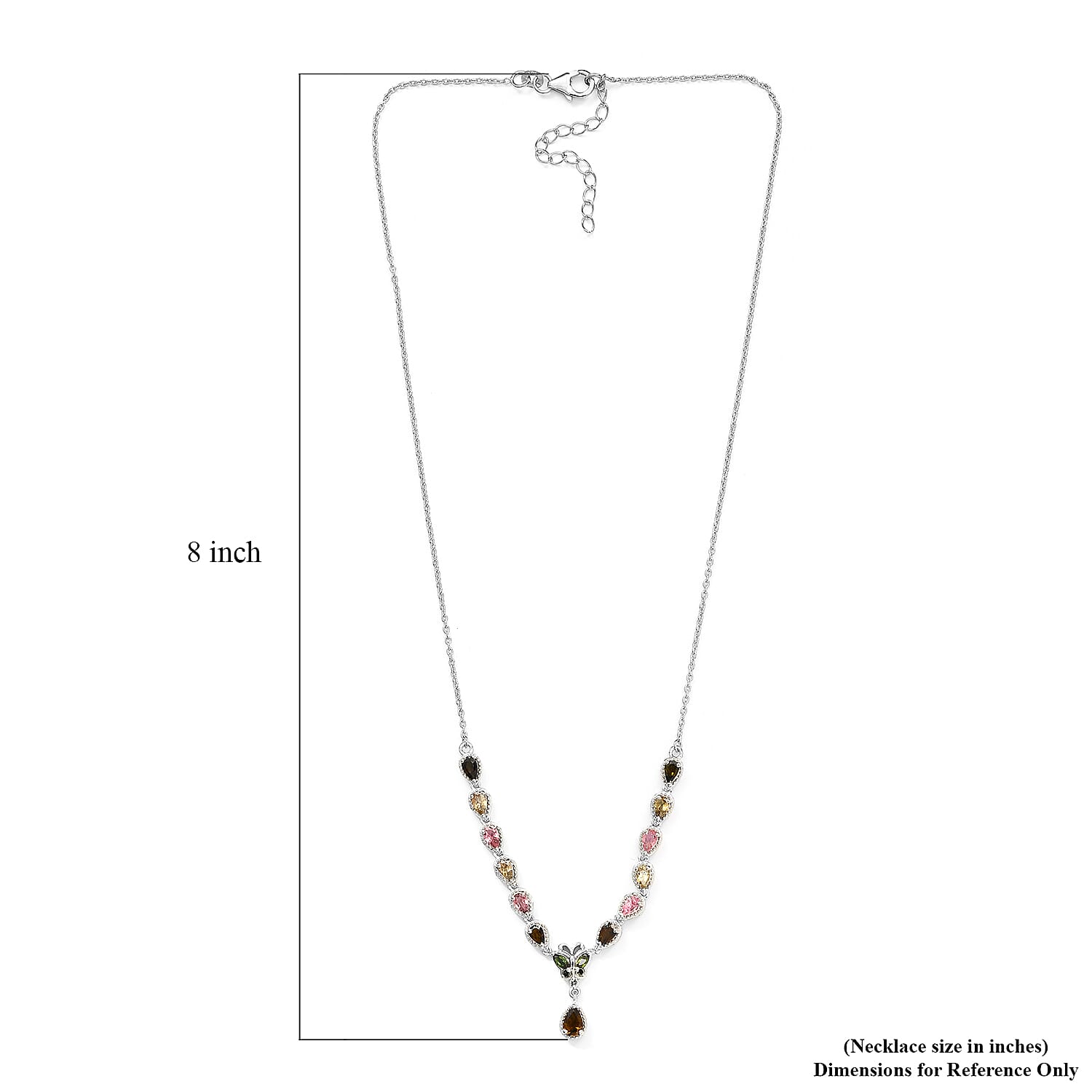 Multi-Tourmaline, Green and Yellow Diamond Necklace 18 Inches in Platinum Over Sterling Silver 7.85 Grams 2.90 ctw