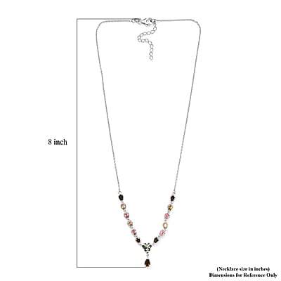 Multi-Tourmaline, Green and Yellow Diamond Necklace 18 Inches in Platinum Over Sterling Silver 7.85 Grams 2.90 ctw