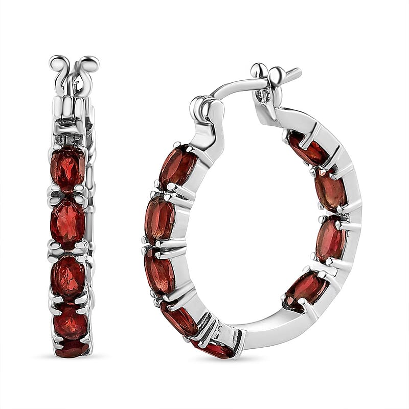 Mozambique Garnet Inside Out Hoop Earrings in Stainless Steel 7.00 ctw