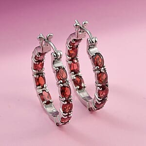 Mozambique Garnet Inside Out Hoop Earrings in Stainless Steel 7.00 ctw