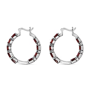 Mozambique Garnet Inside Out Hoop Earrings in Stainless Steel 7.00 ctw