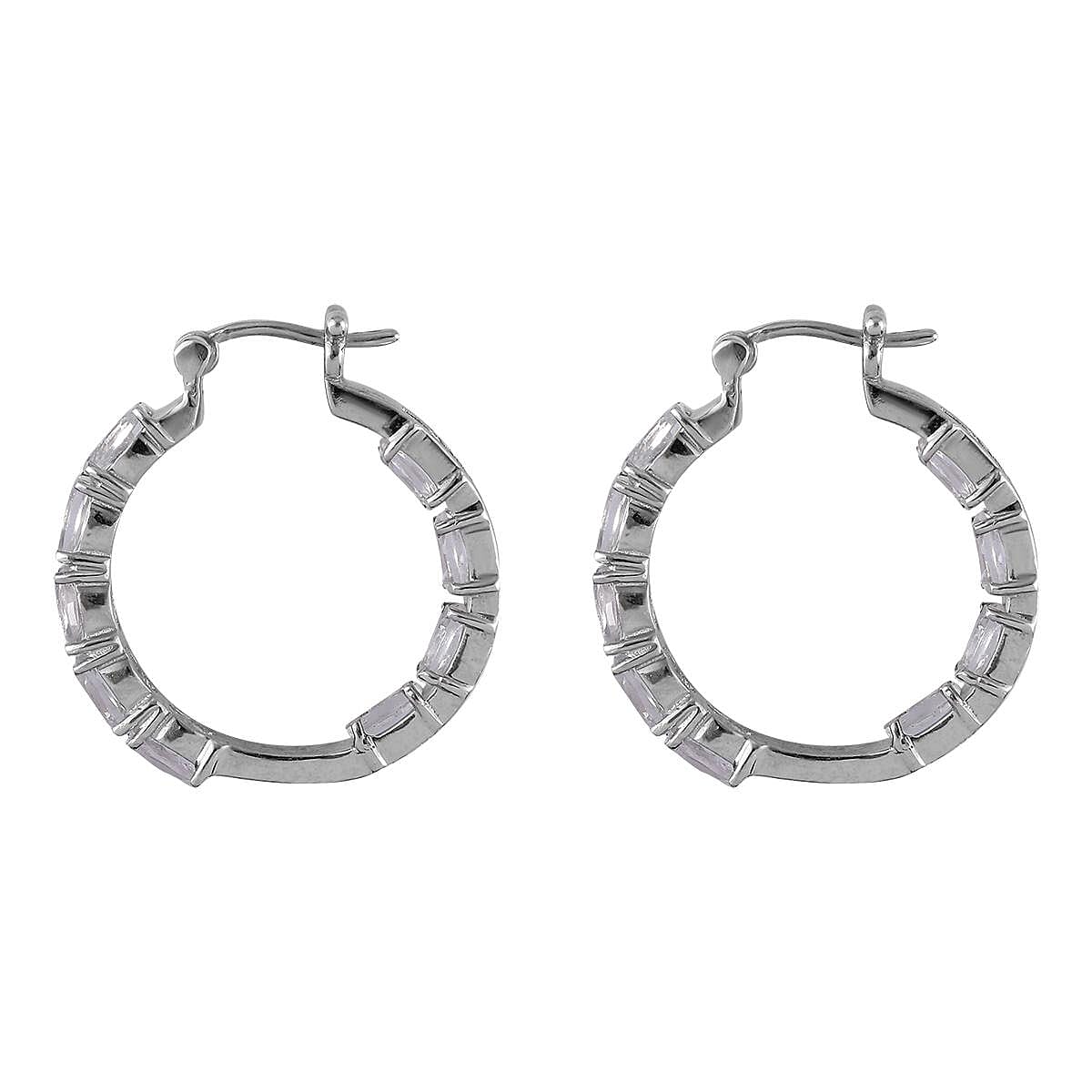 White Topaz Inside Out Hoop Earrings in Stainless Steel 8.35 ctw , Tarnish-Free, Waterproof, Sweat Proof Jewelry