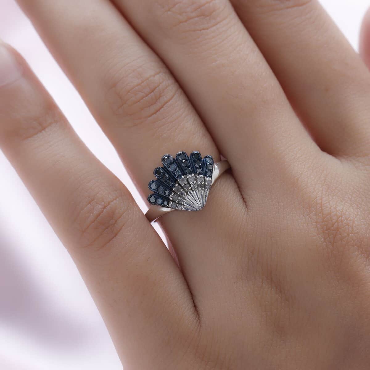 Blue Diamond and Diamond Ring in Rhodium and Platinum Over Sterling Silver (Size 6.0) 0.33 ctw image number 2