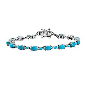 Sleeping Beauty Turquoise 8.70 ctw Cluster Bracelet in Platinum Over Sterling Silver (7.5 In) (7.91 g)