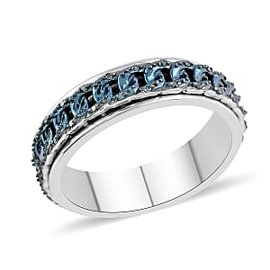 Blue Diamond Spinner Band Ring in Rhodium & Platinum Over Sterling Silver (Size 7.0) 0.20 ctw