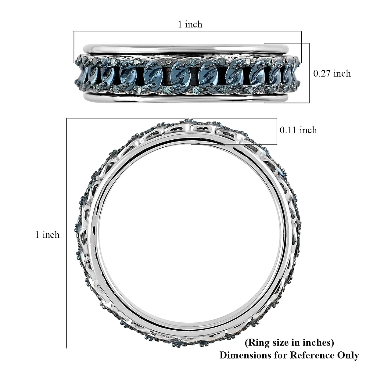 Blue Diamond Spinner Band Ring in Rhodium & Platinum Over Sterling Silver (Size 7.0) 0.20 ctw image number 4