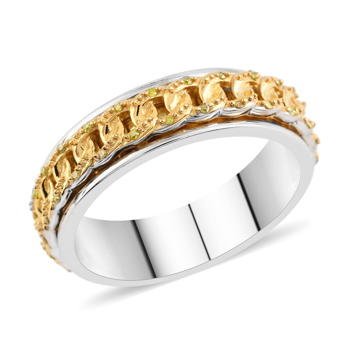 Yellow Diamond Spinner Band Ring in Rhodium & Platinum Over Sterling Silver (Size 9.0) 0.20 ctw image number 0