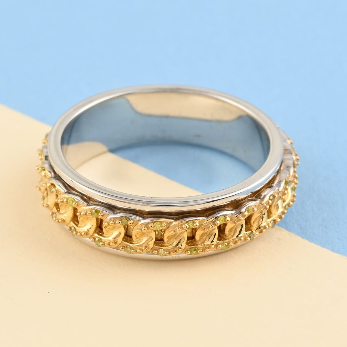 Yellow Diamond Spinner Band Ring in Rhodium & Platinum Over Sterling Silver (Size 9.0) 0.20 ctw image number 1