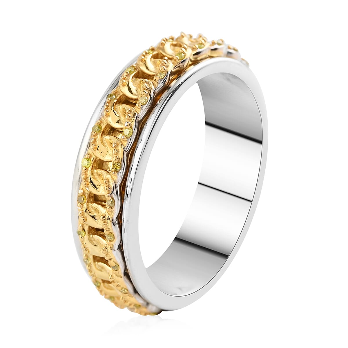 Yellow Diamond Spinner Band Ring in Rhodium & Platinum Over Sterling Silver (Size 9.0) 0.20 ctw