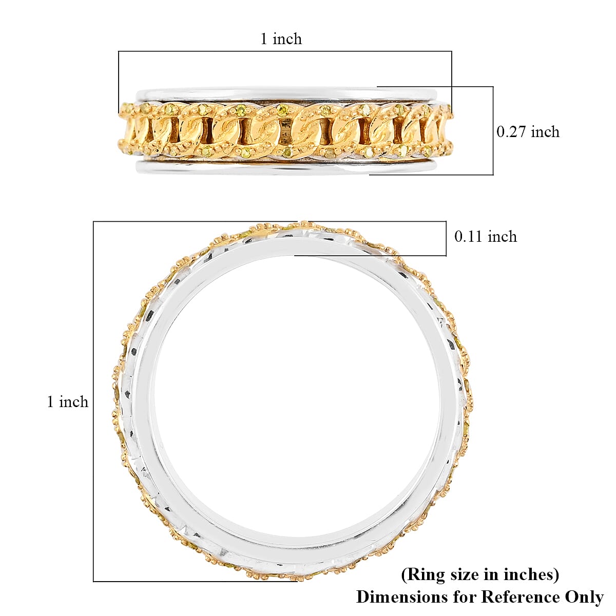 Yellow Diamond Spinner Band Ring in Rhodium & Platinum Over Sterling Silver (Size 9.0) 0.20 ctw