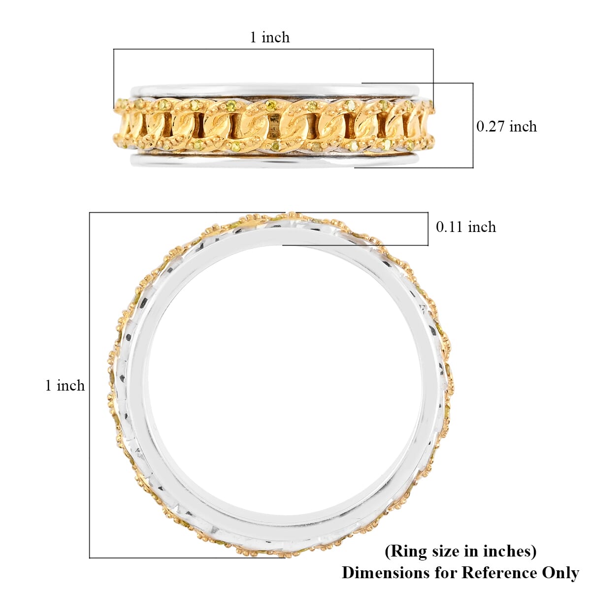 Yellow Diamond Spinner Band Ring in Rhodium & Platinum Over Sterling Silver (Size 9.0) 0.20 ctw image number 4