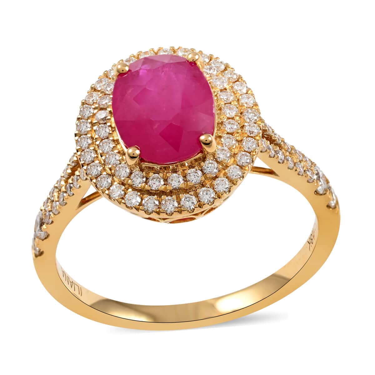 Certified Iliana 18K Yellow Gold AAA Montepuez Ruby and G-H SI Diamond Ring (Size 7.0) 4.60 Grams 2.85 ctw image number 0