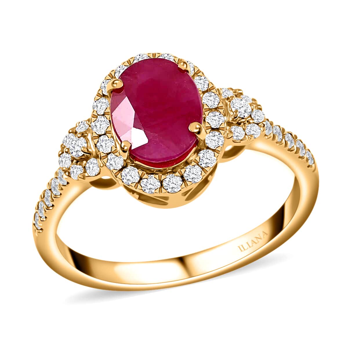 Certified Iliana 18K Yellow Gold AAA CABO DELGADO Ruby and G-H SI Diamond Halo Ring (Size 8.0) 1.85 ctw image number 0
