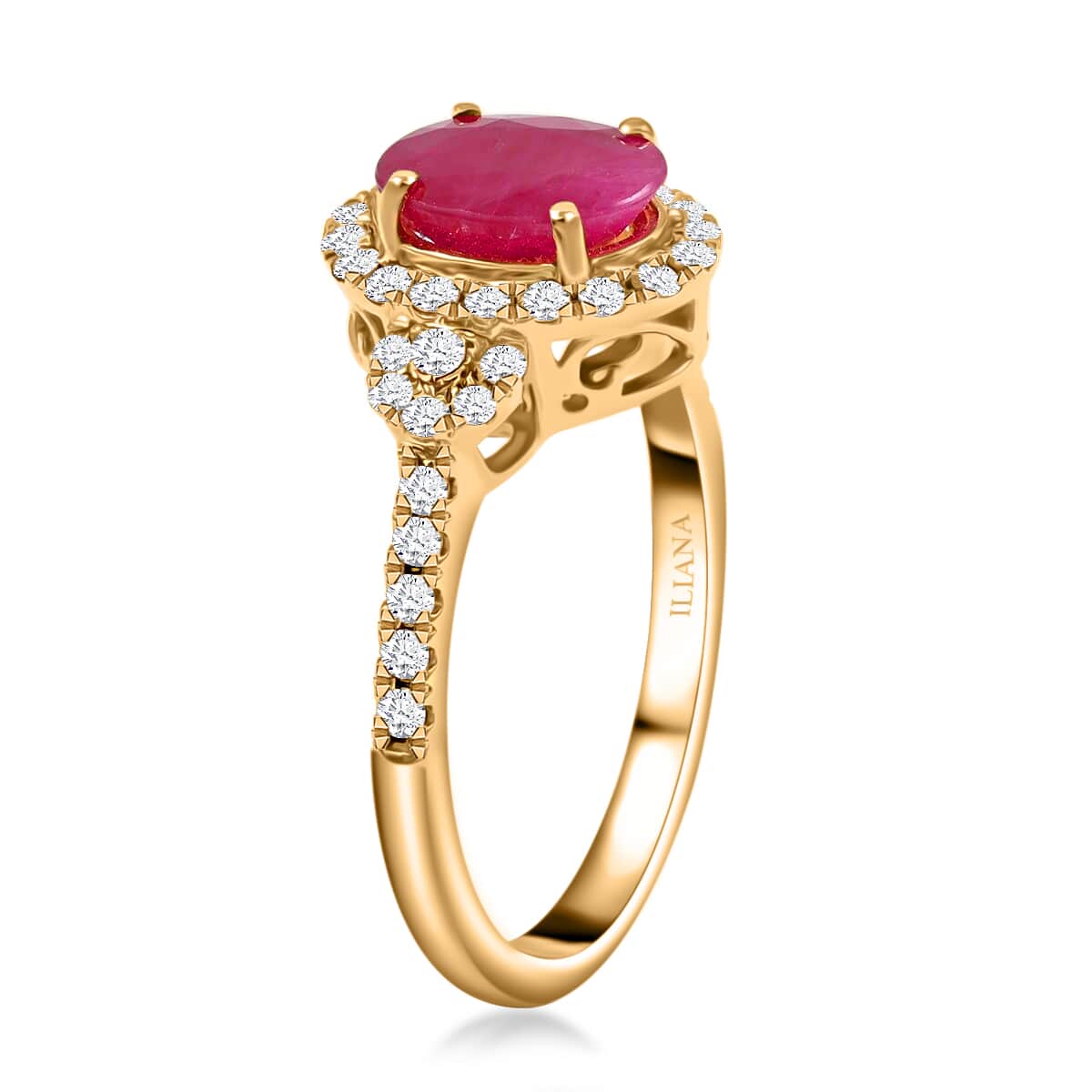 Certified Iliana 18K Yellow Gold AAA CABO DELGADO Ruby and G-H SI Diamond Halo Ring (Size 8.0) 1.85 ctw image number 3