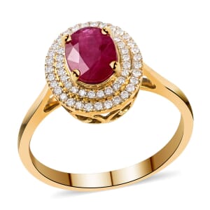 Certified & Appraised Iliana 18K Yellow Gold AAA Ruby and G-H SI Diamond Double Halo Ring (Size 7.0) 4.30 Grams 1.60 ctw