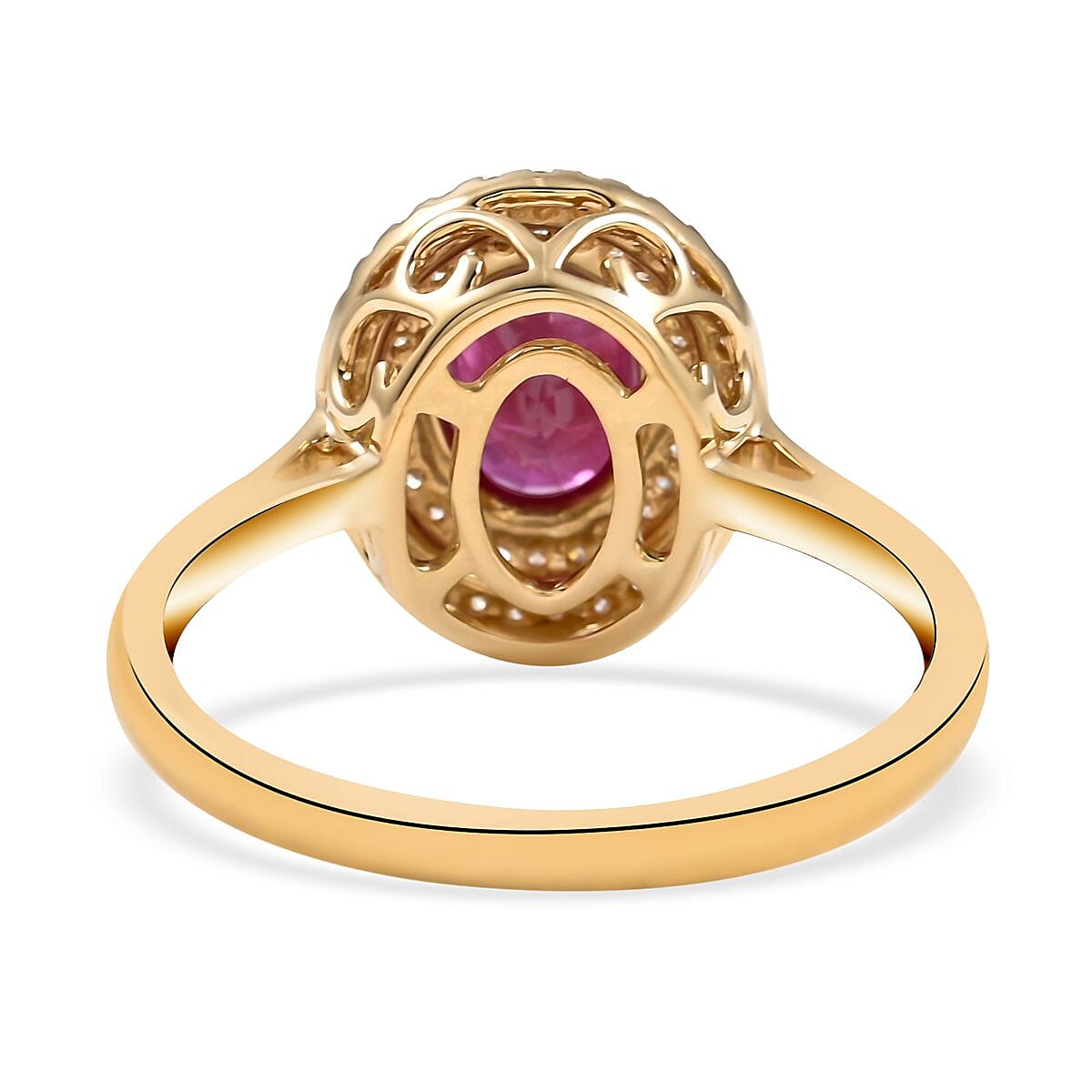 Certified & Appraised Iliana 18K Yellow Gold AAA Ruby and G-H SI Diamond Double Halo Ring (Size 8.0) 4.30 Grams 1.60 ctw image number 4