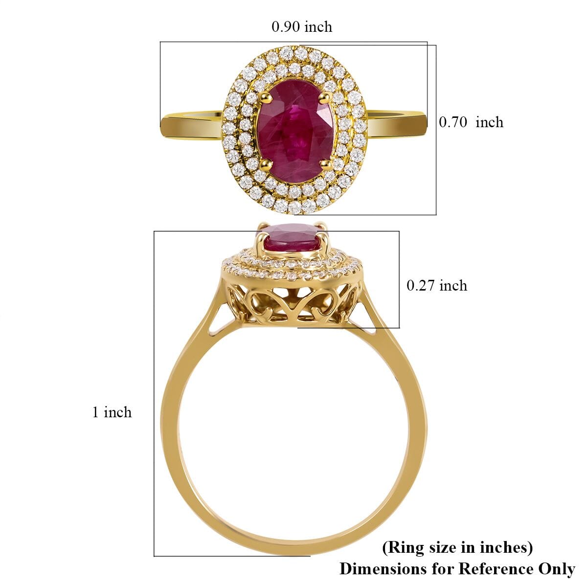Certified & Appraised Iliana 18K Yellow Gold AAA Ruby and G-H SI Diamond Double Halo Ring (Size 9.0) 4.30 Grams 1.60 ctw image number 5