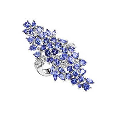 Tanzanite and Multi Gemstone 5.24 ctw Cluster Ring in Platinum Over Sterling Silver (Size 11.5)