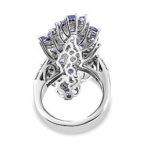 Tanzanite and Multi Gemstone 5.24 ctw Cluster Ring in Platinum Over Sterling Silver (Size 11.5)