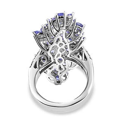 Tanzanite and Multi Gemstone 5.24 ctw Cluster Ring in Platinum Over Sterling Silver (Size 11.5)