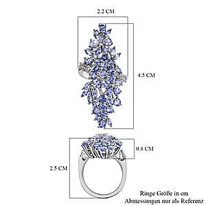 Tanzanite and Multi Gemstone 5.24 ctw Cluster Ring in Platinum Over Sterling Silver (Size 11.5)