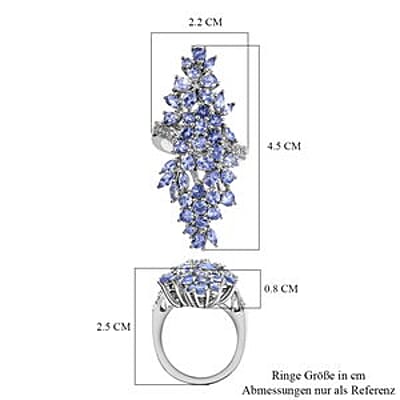 Tanzanite and Multi Gemstone 5.24 ctw Cluster Ring in Platinum Over Sterling Silver (Size 11.5)