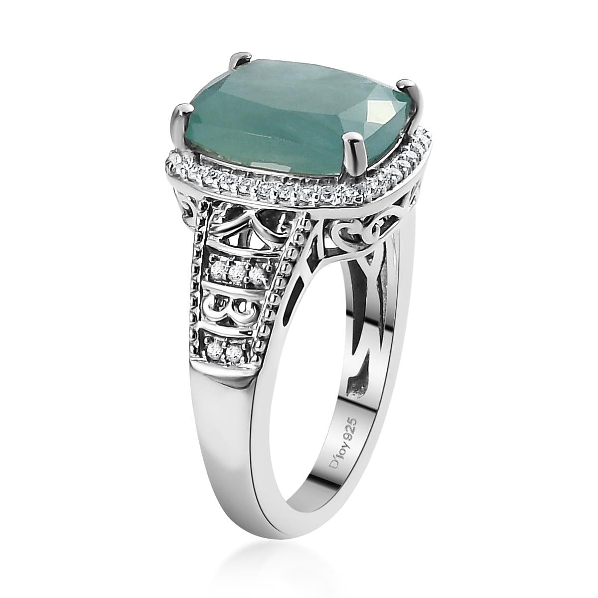 Grandidierite and Natural White Zircon Ring in Platinum Over Sterling Silver (Size 6.0) 5.00 ctw image number 3