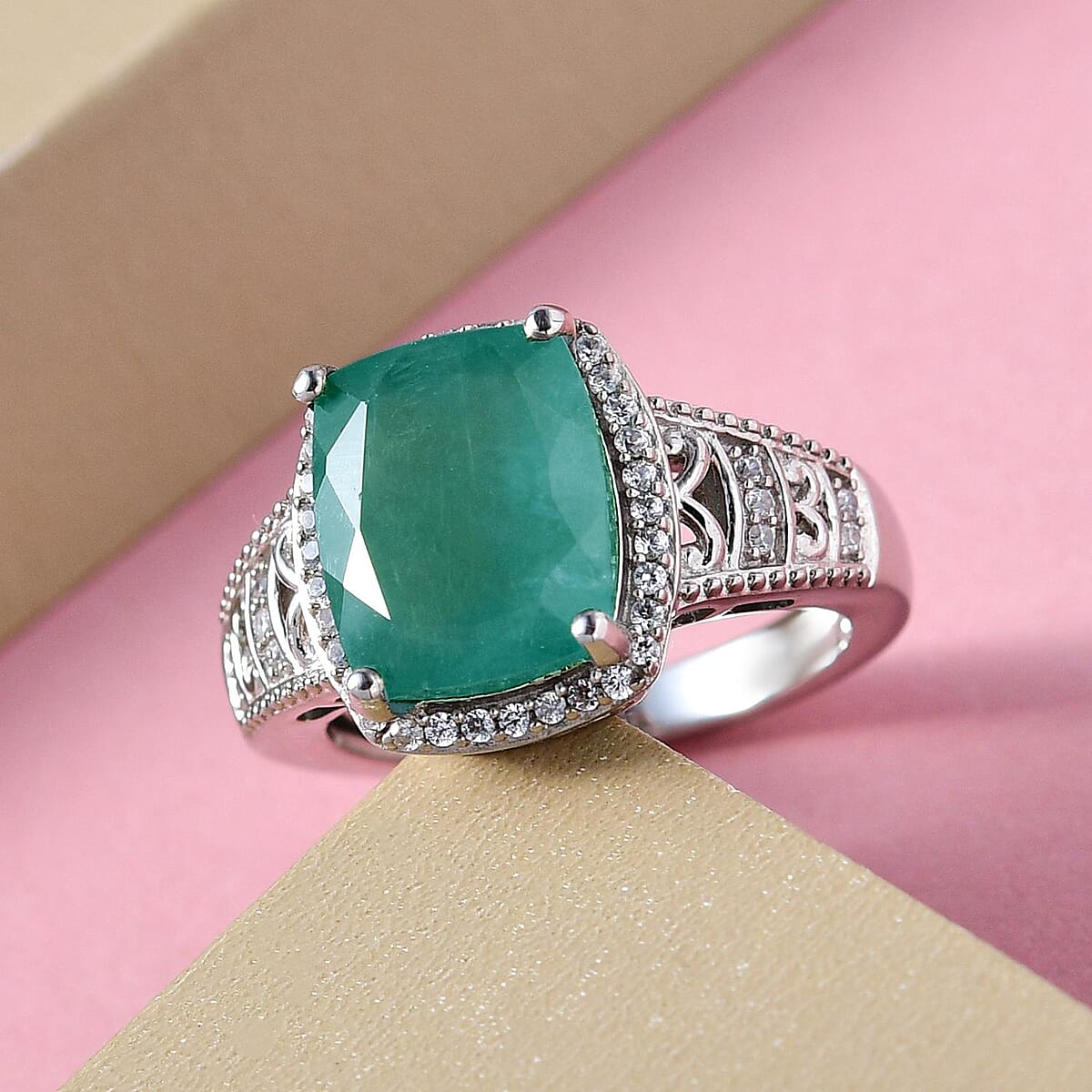 Grandidierite and Natural White Zircon Floral Framework Ring in Platinum Over Sterling Silver (Size 9.0) 5.00 ctw image number 1