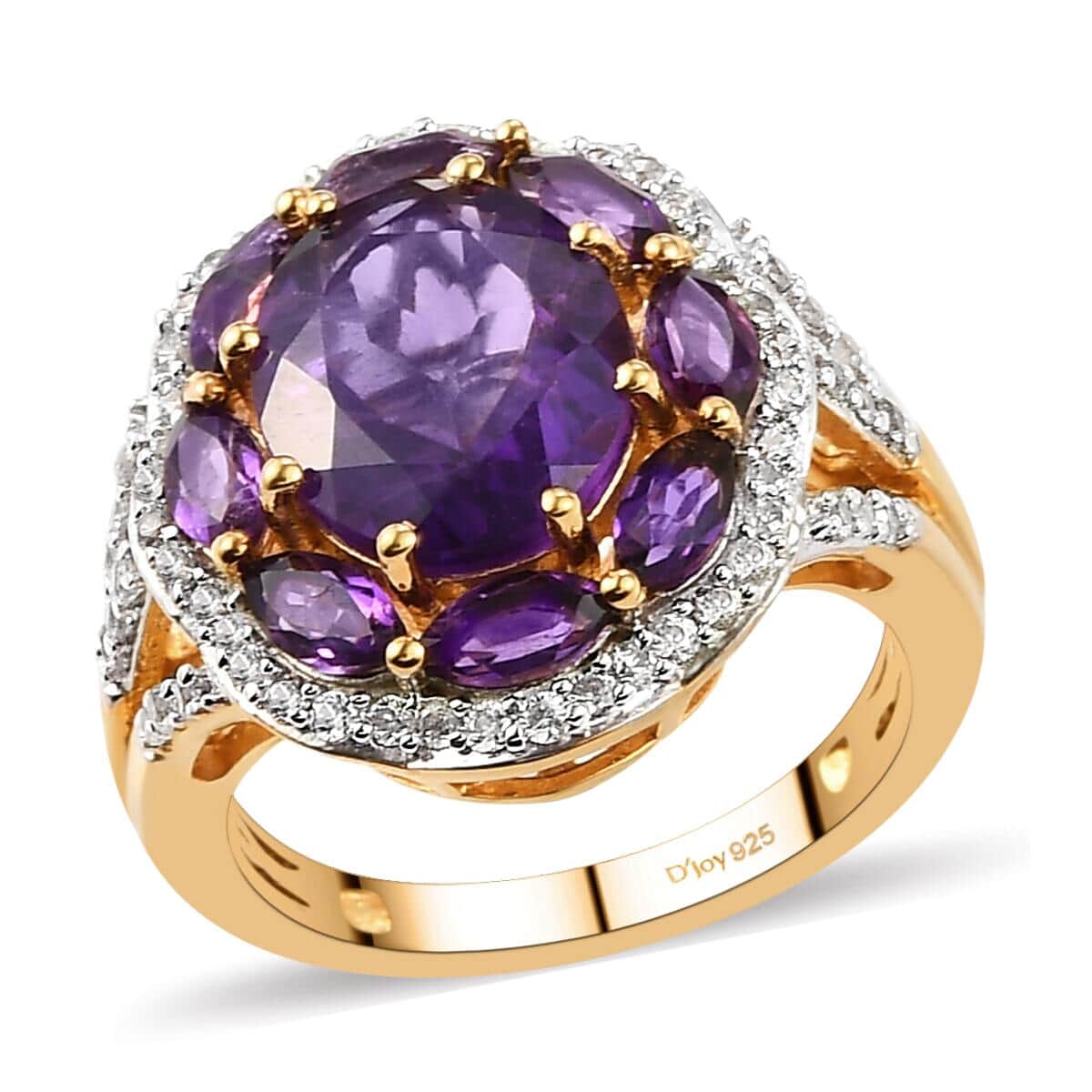 Amethyst and Natural White Zircon Floral Ring in Vermeil Yellow Gold Over Sterling Silver (Size 7.0) 4.90 ctw image number 0