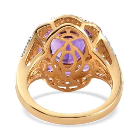 Amethyst and Natural White Zircon Floral Ring in Vermeil Yellow Gold Over Sterling Silver (Size 7.0) 4.90 ctw image number 4