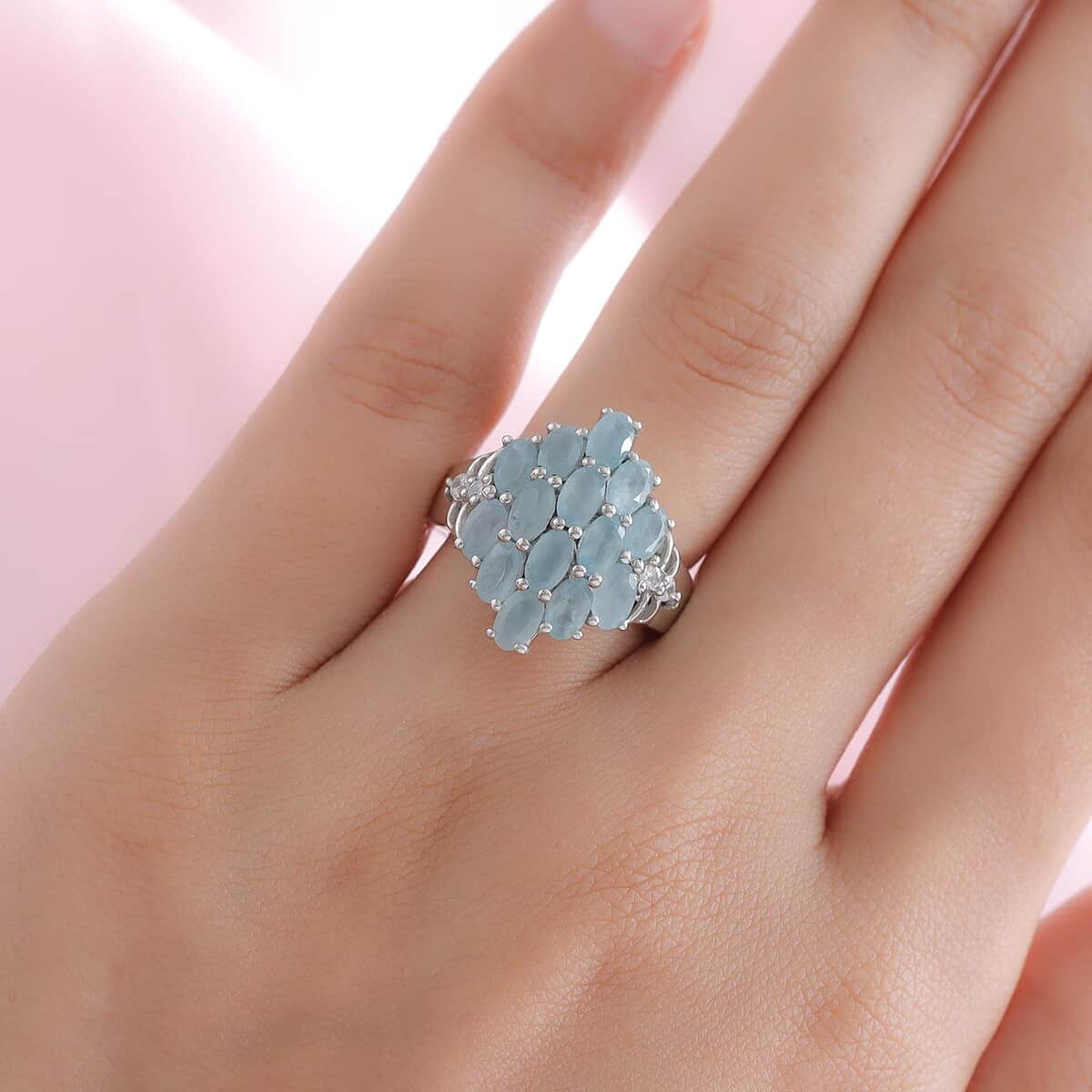 Grandidierite and Natural White Zircon Cluster Bold Cluster Ring in Platinum Over Sterling Silver (Size 8.0) 3.20 ctw image number 2