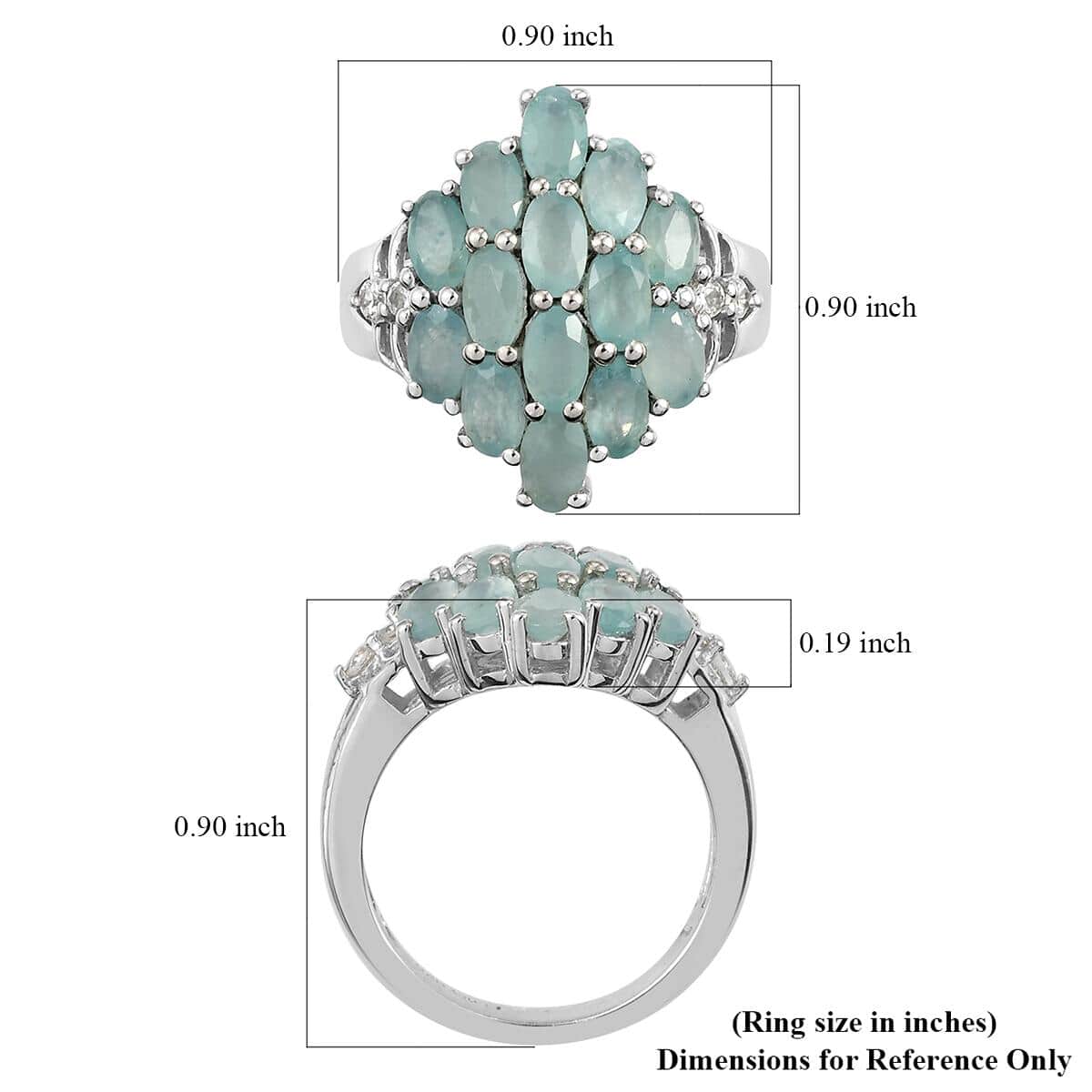 Grandidierite and Natural White Zircon Cluster Bold Cluster Ring in Platinum Over Sterling Silver (Size 8.0) 3.20 ctw image number 5