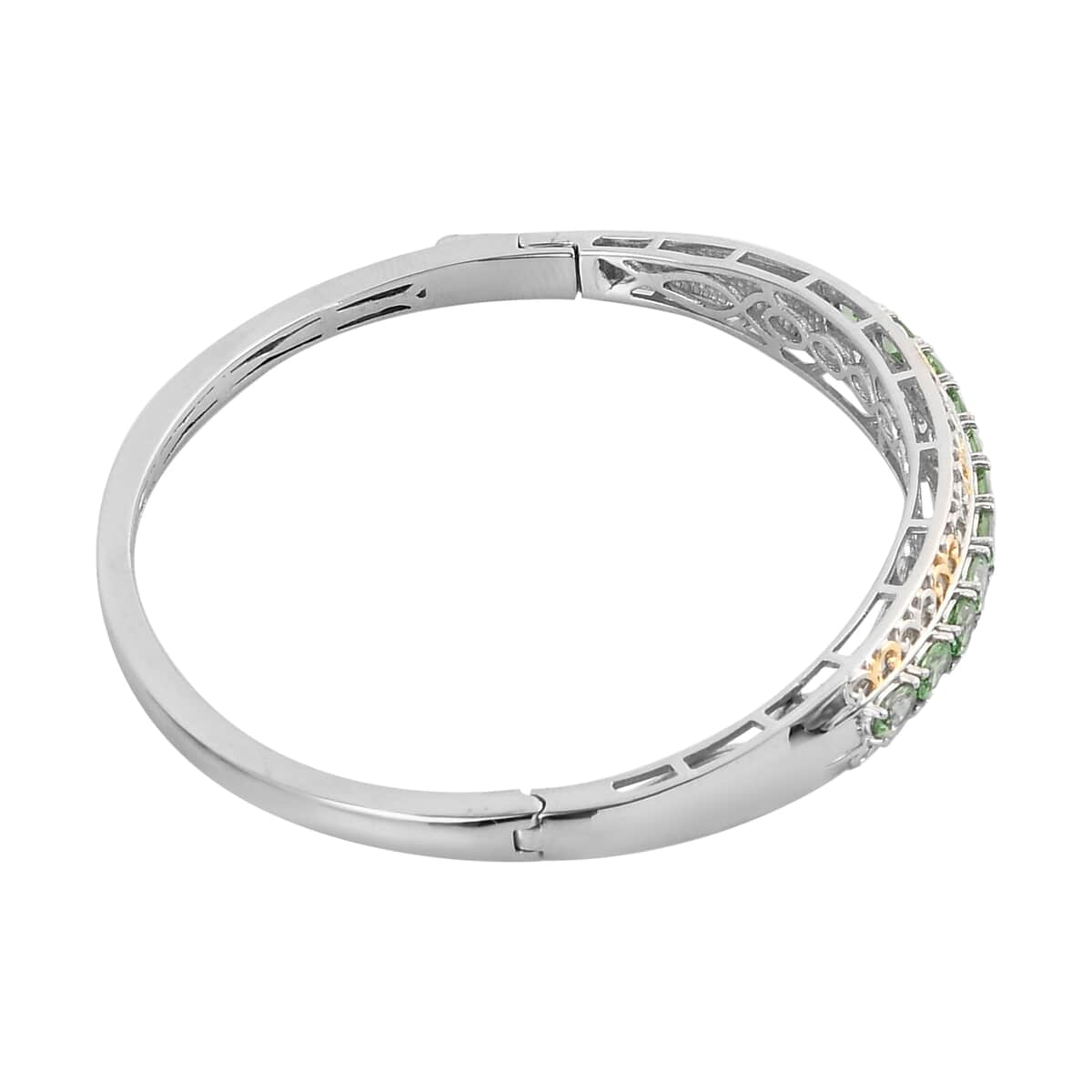 Natural Tsavorite Garnet Bangle Bracelet in Vermeil Yellow Gold and Platinum Over Sterling Silver (7.25 In) 16.80 Grams 2.85 ctw image number 3