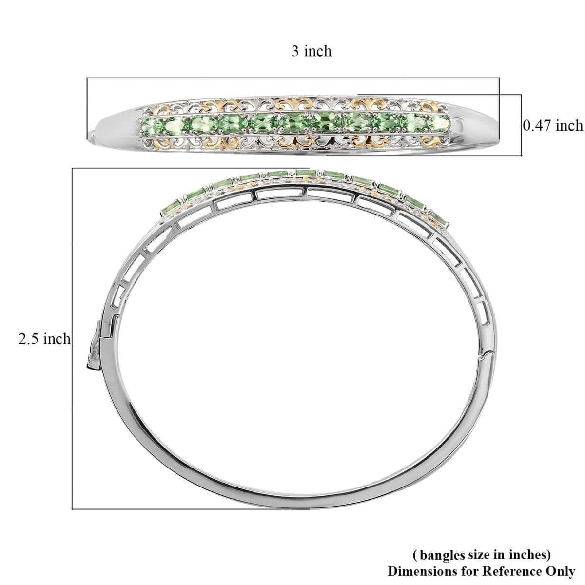 Natural Tsavorite Garnet Bangle Bracelet in Vermeil Yellow Gold and Platinum Over Sterling Silver (7.25 In) 16.80 Grams 2.85 ctw image number 5