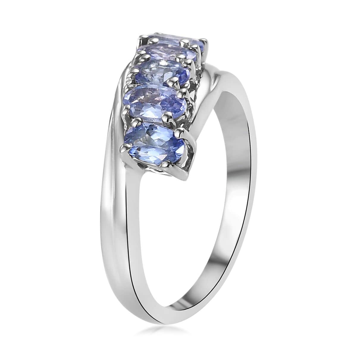 Tanzanite 5 Stone Ring in Platinum Over Sterling Silver (Size 6.0) 1.10 ctw image number 3